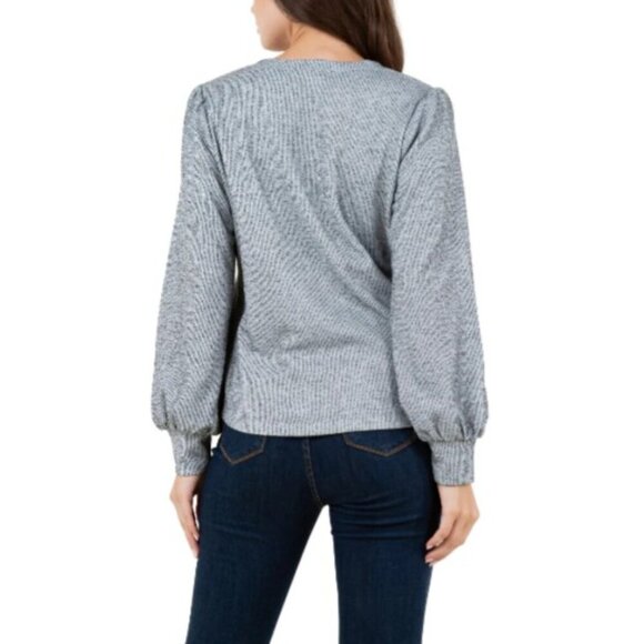 Fever Ladies Rib Knit Long Sleeve V-neck Top Grey - Size XL NWT - Picture 4 of 5